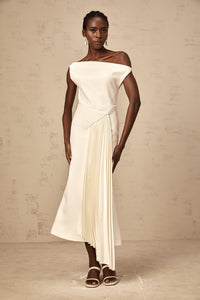 Laurine asymmetrical draped midi dress in White