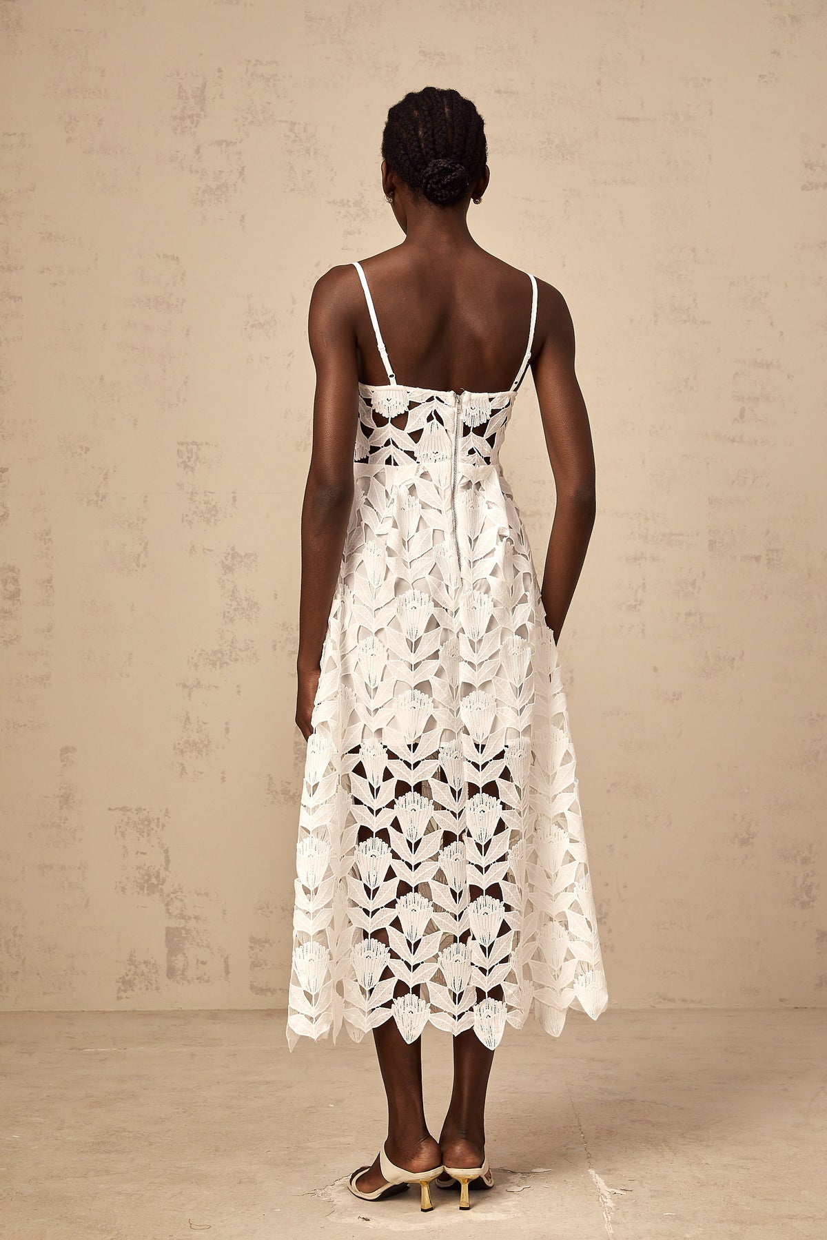 Delphine white cut-out lace midi dress