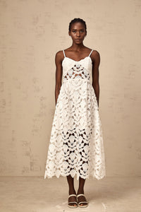 Delphine white cut-out lace midi dress