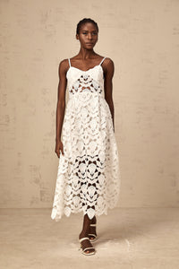 Delphine white cut-out lace midi dress