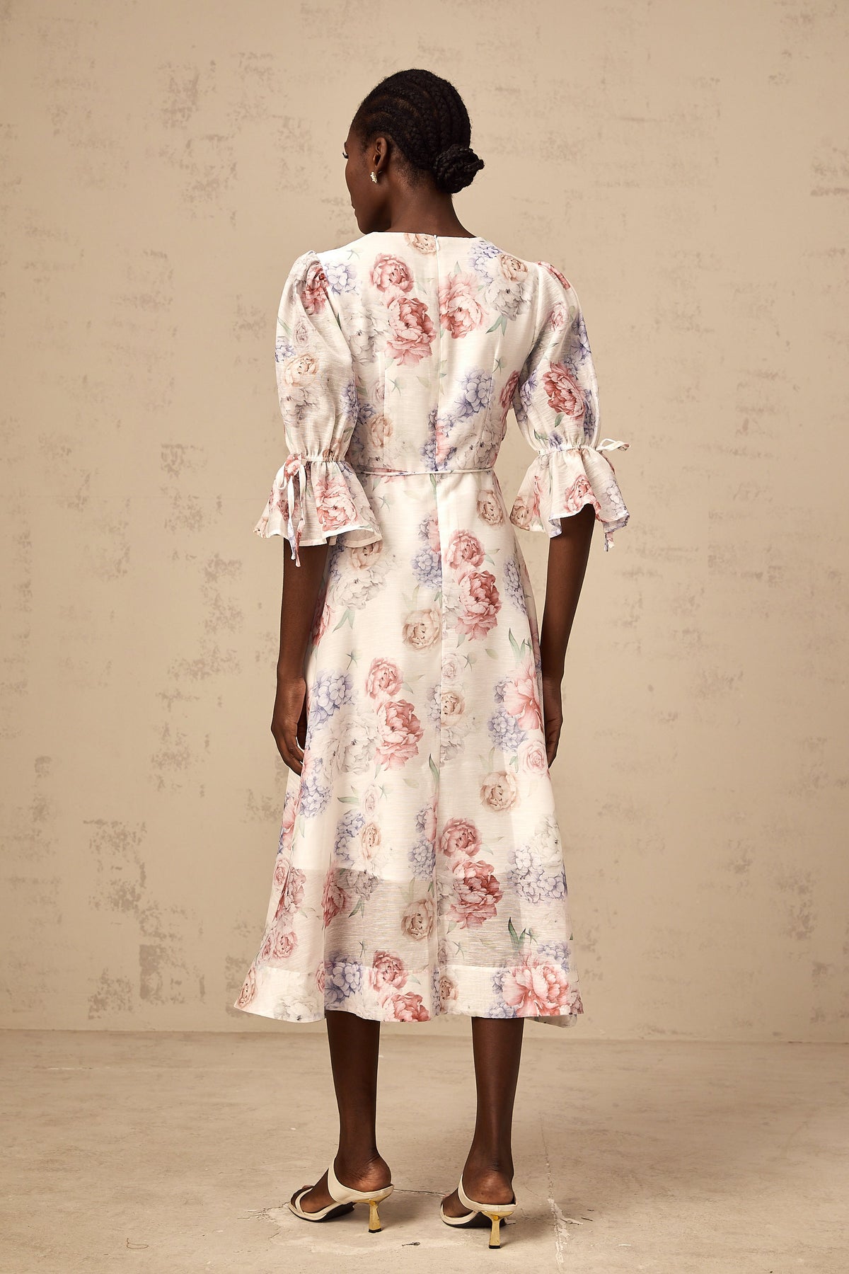 Téa 3d-petal floral-print midi dress