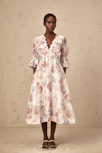 Téa 3d-petal floral-print midi dress