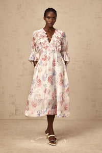 Téa 3d-petal floral-print midi dress