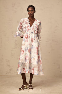 Téa 3d-petal floral-print midi dress