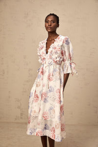 Téa 3d-petal floral-print midi dress