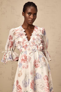 Téa 3d-petal floral-print midi dress