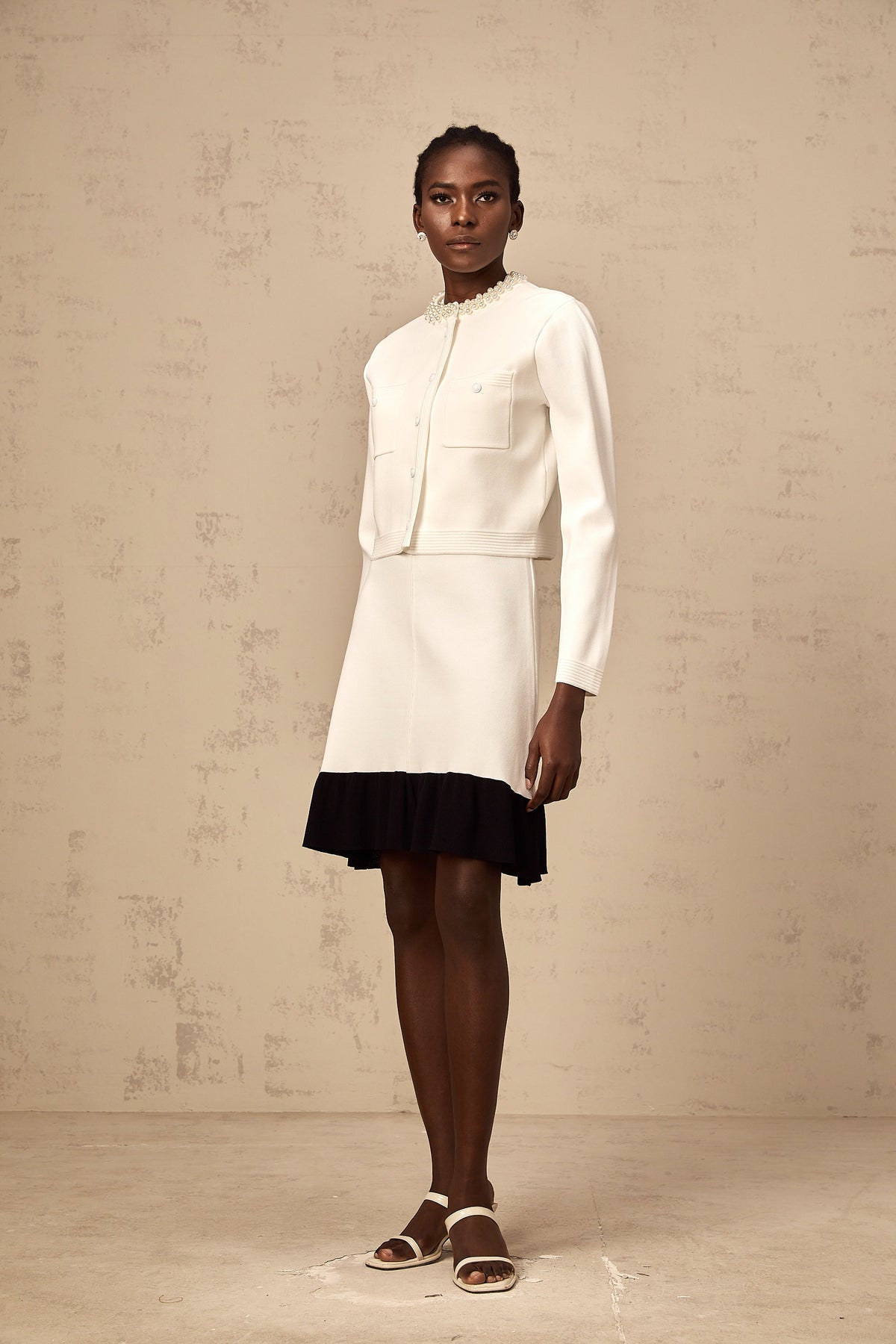 Coralie white faux-pearl knitted cardigan
