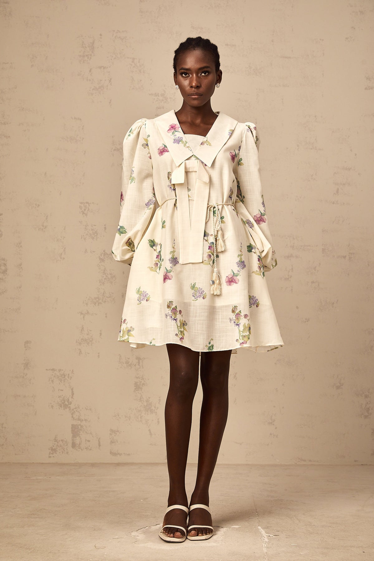 Perrine neutrals bowknot floral-print mini dress