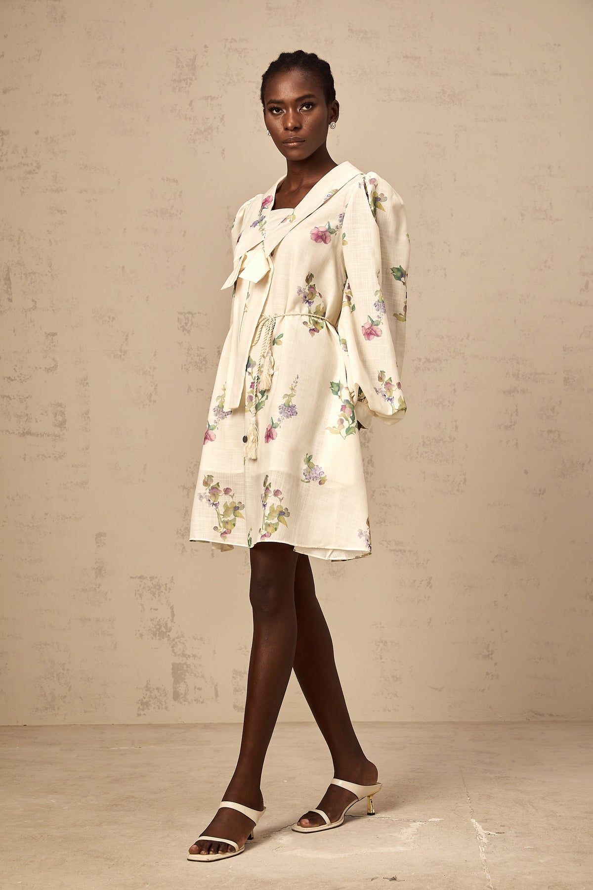 Perrine neutrals bowknot floral-print mini dress