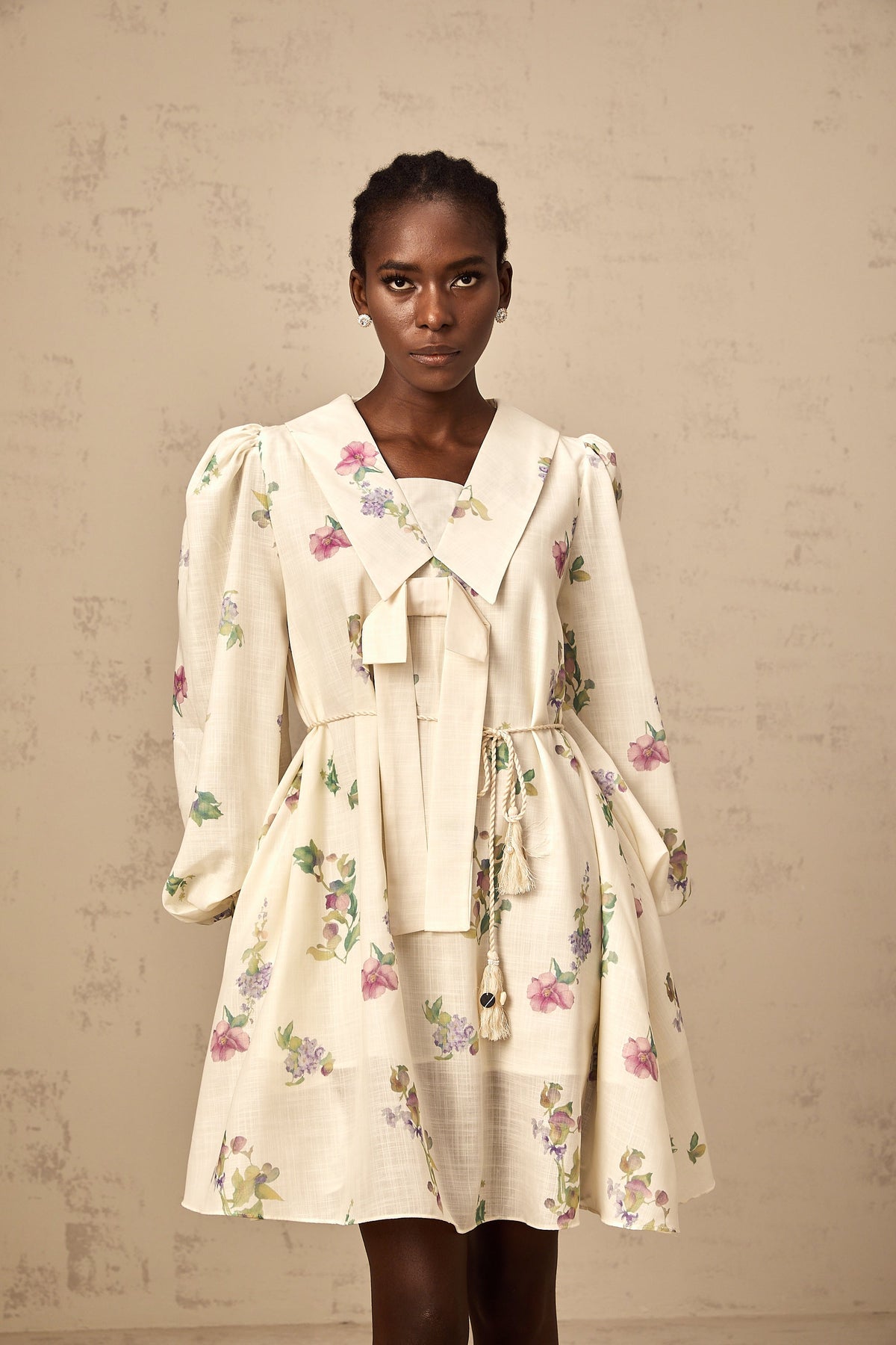 Perrine neutrals bowknot floral-print mini dress