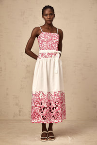 Béatrice pink cut-out embroidered midi dress