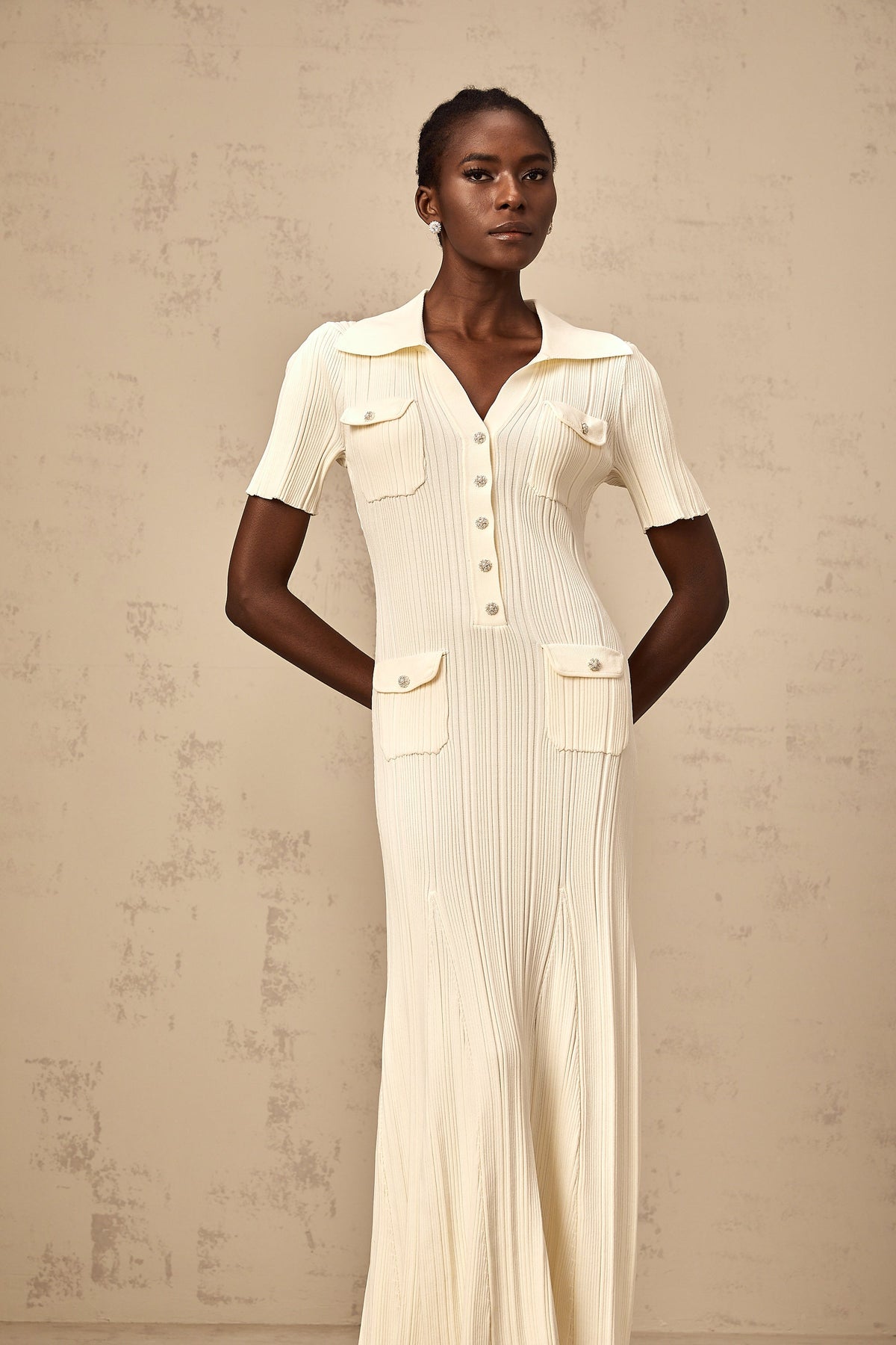 Nouria neutrals ribbed-knit midi dress