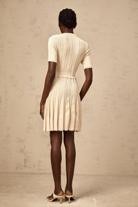 Amélie neutrals pointelle-trim pleated knit mini dress