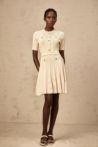 Amélie neutrals pointelle-trim pleated knit mini dress