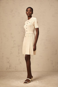 Amélie neutrals pointelle-trim pleated knit mini dress