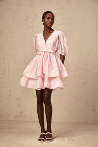 Florence pink floral-embroidered layered mini dress