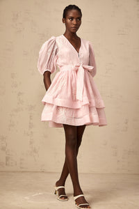 Florence pink floral-embroidered layered mini dress