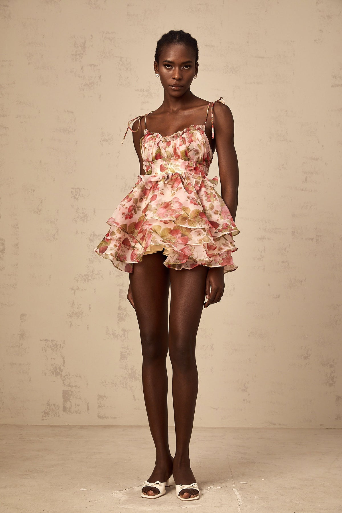 Angèle strawberry-print tiered mini dress