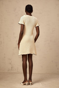 Victoire neutrals ruffled pointelle-knit mini dress