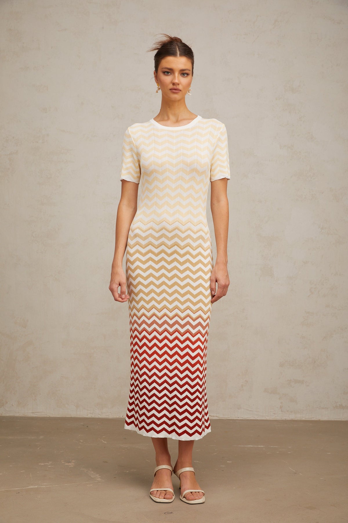 Isabel Zigzag Woven Knit Midi Dress in Sunny Yellow