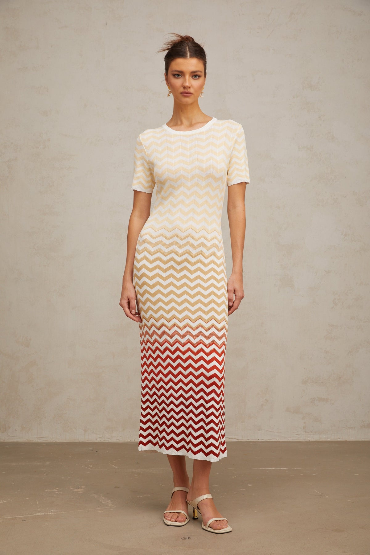 Isabel Zigzag Woven Knit Midi Dress in Sunny Yellow