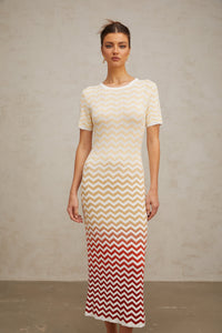 Isabel Zigzag Woven Knit Midi Dress in Sunny Yellow