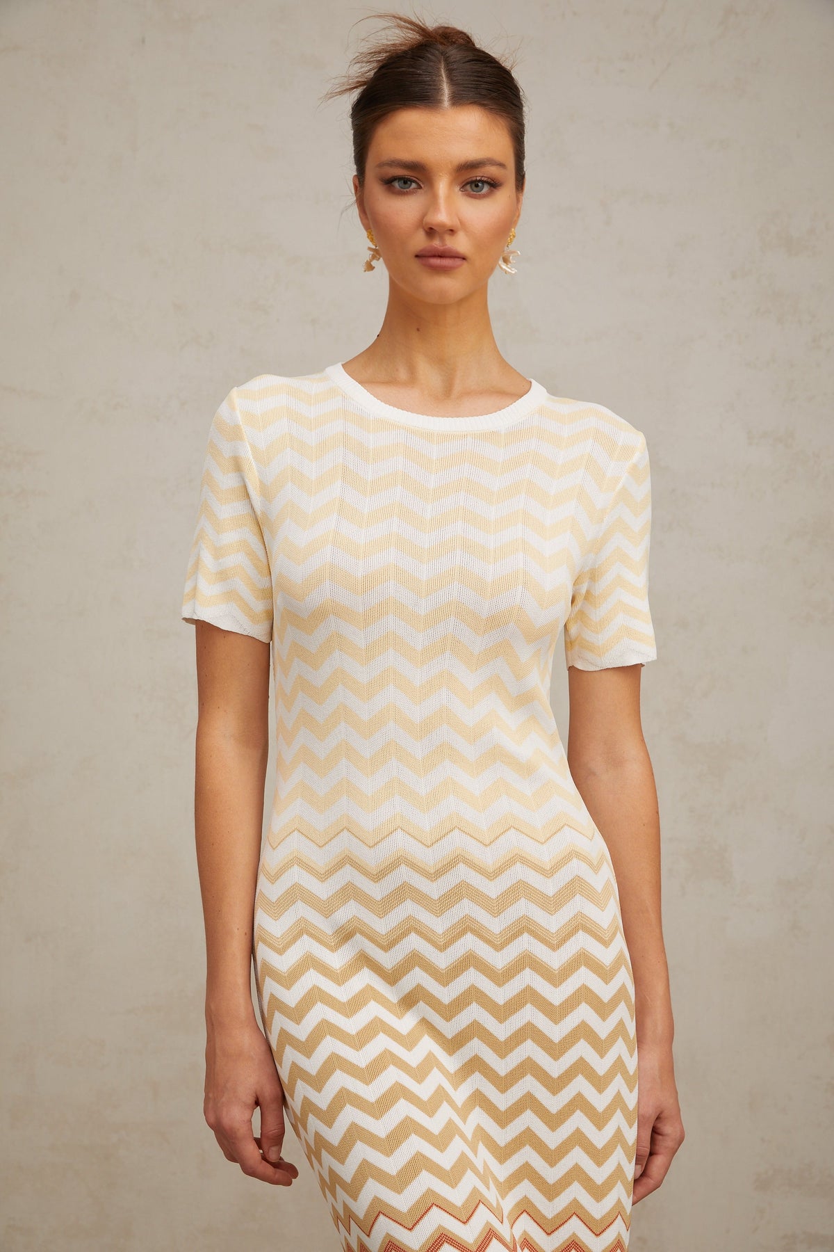 Isabel Zigzag Woven Knit Midi Dress in Sunny Yellow