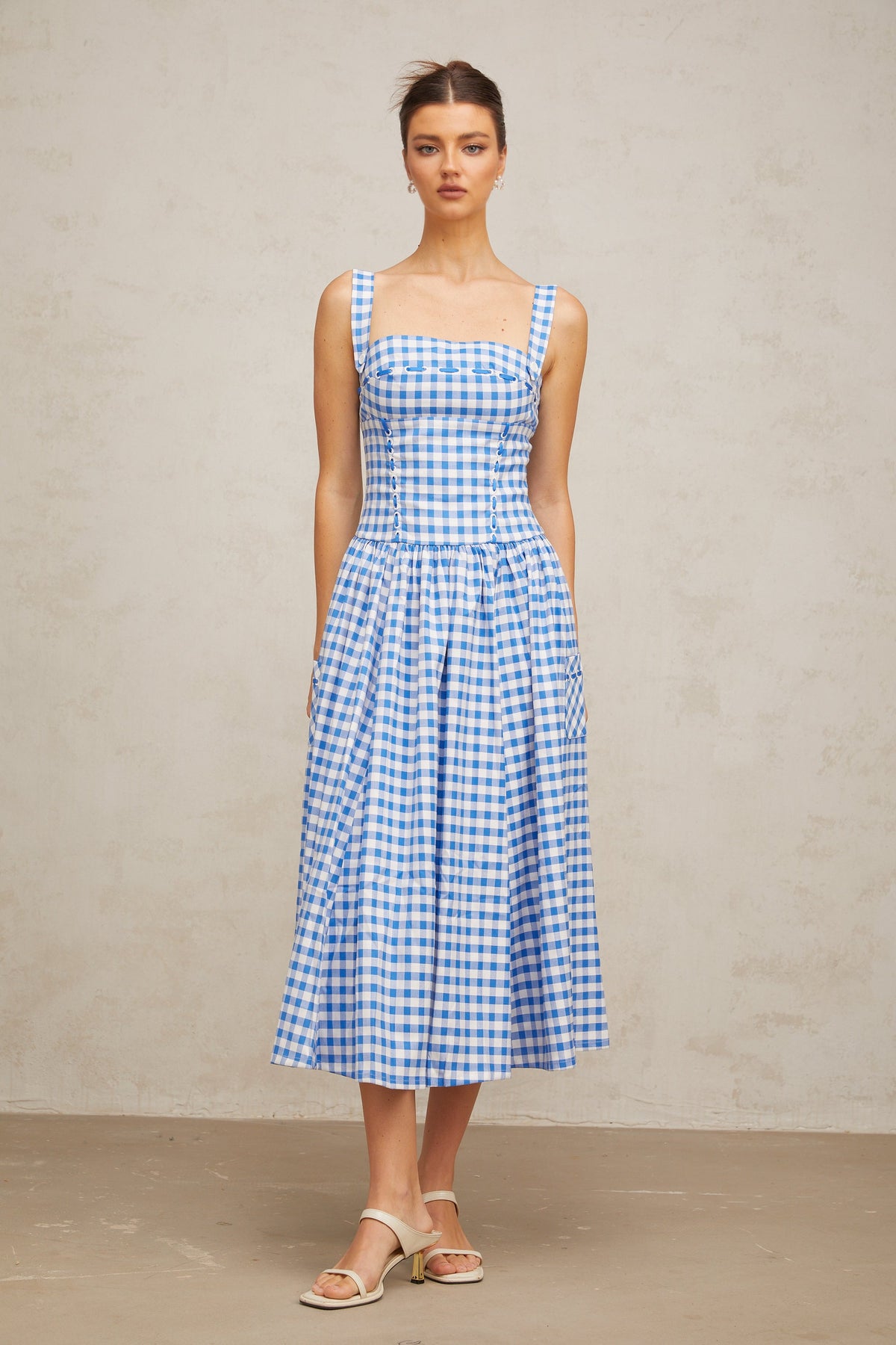 Diane blue gingham midi dress