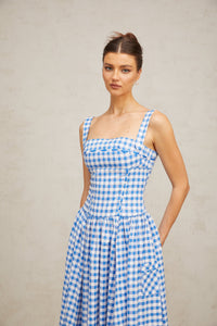 Diane blue gingham midi dress