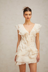 Hélène faux-flower layered ruffled mini dress
