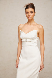 Isaline white corset bow-detail midi dress