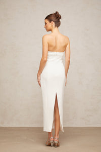 Isaline white corset bow-detail midi dress