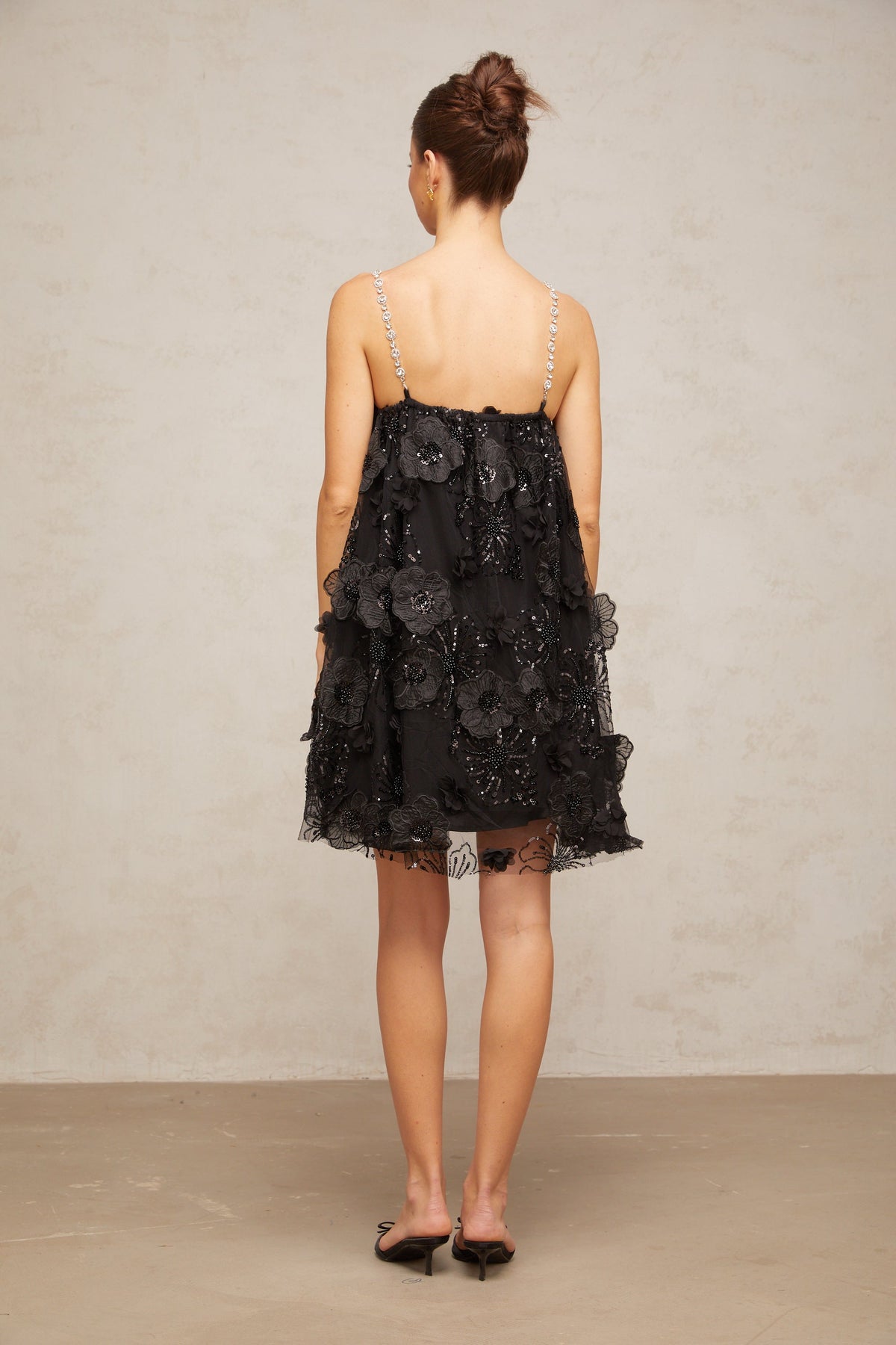 Suzette crystal-embellished floral mini dress in Black