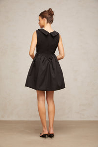 Sandrine black lapel puff mini dress