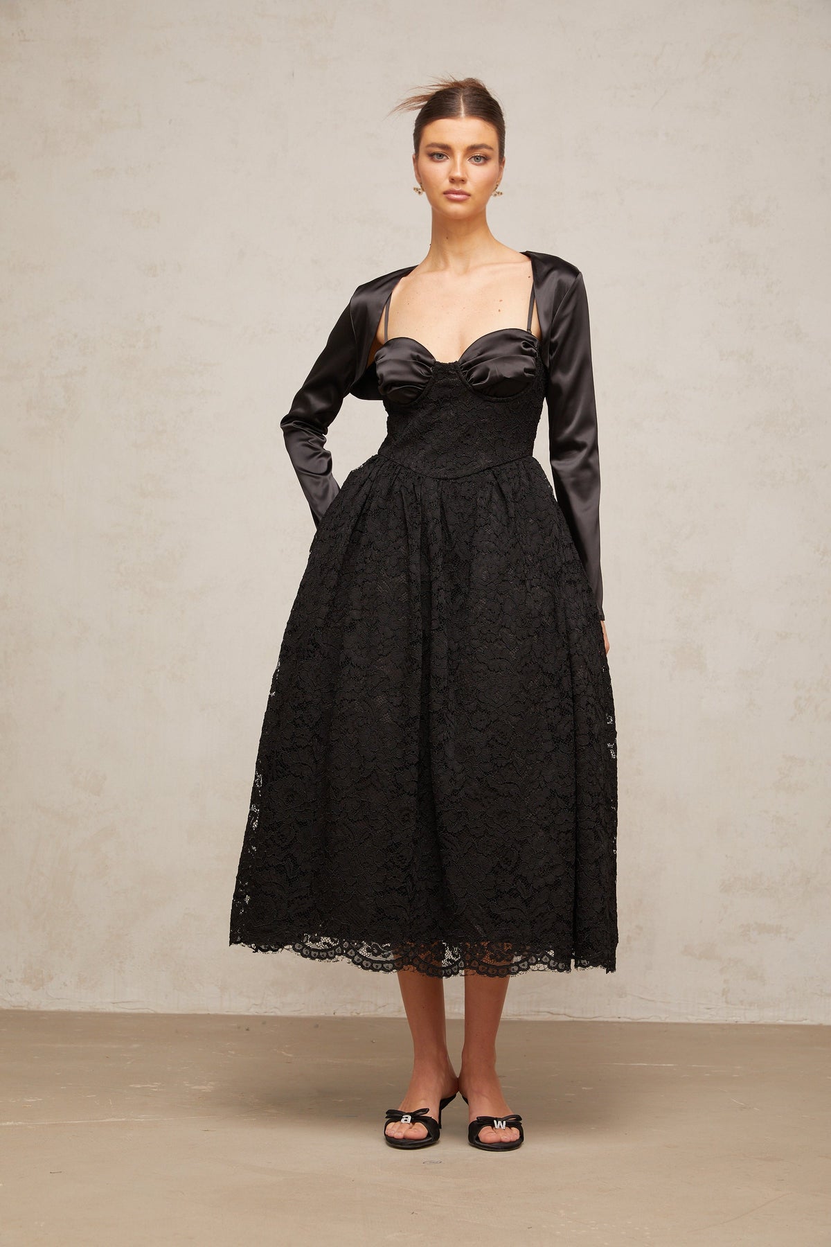 Sidonie black floral-lace top & dress matching set
