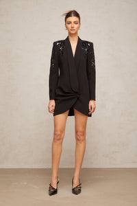 Éléna Black Embellished Sequined Blazer Dress