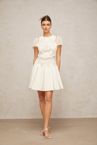 Maelle white flower-embroidered mini dress