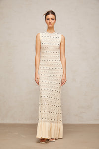 Chloé studded crochet-knit maxi dress in Neutrals