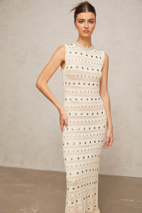 Chloé studded crochet-knit maxi dress in Neutrals