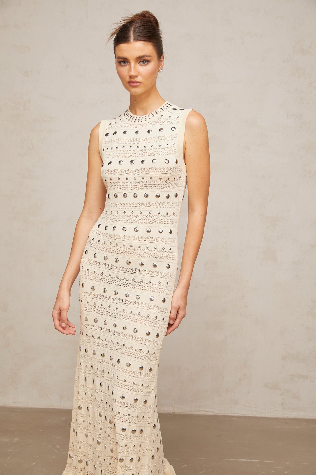 Chloé studded crochet-knit maxi dress in Neutrals