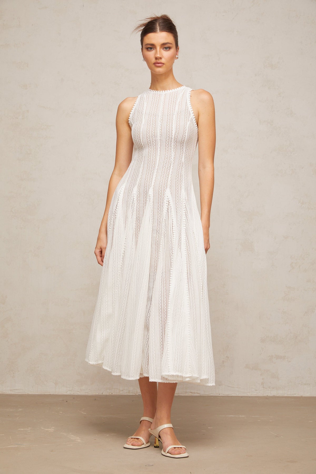 Hélène white pointelle puff midi dress