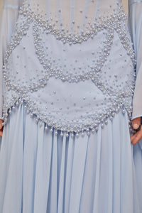 Gaëlle Faux-pearl-embellished Pleated Maxi Dress in Light-blue