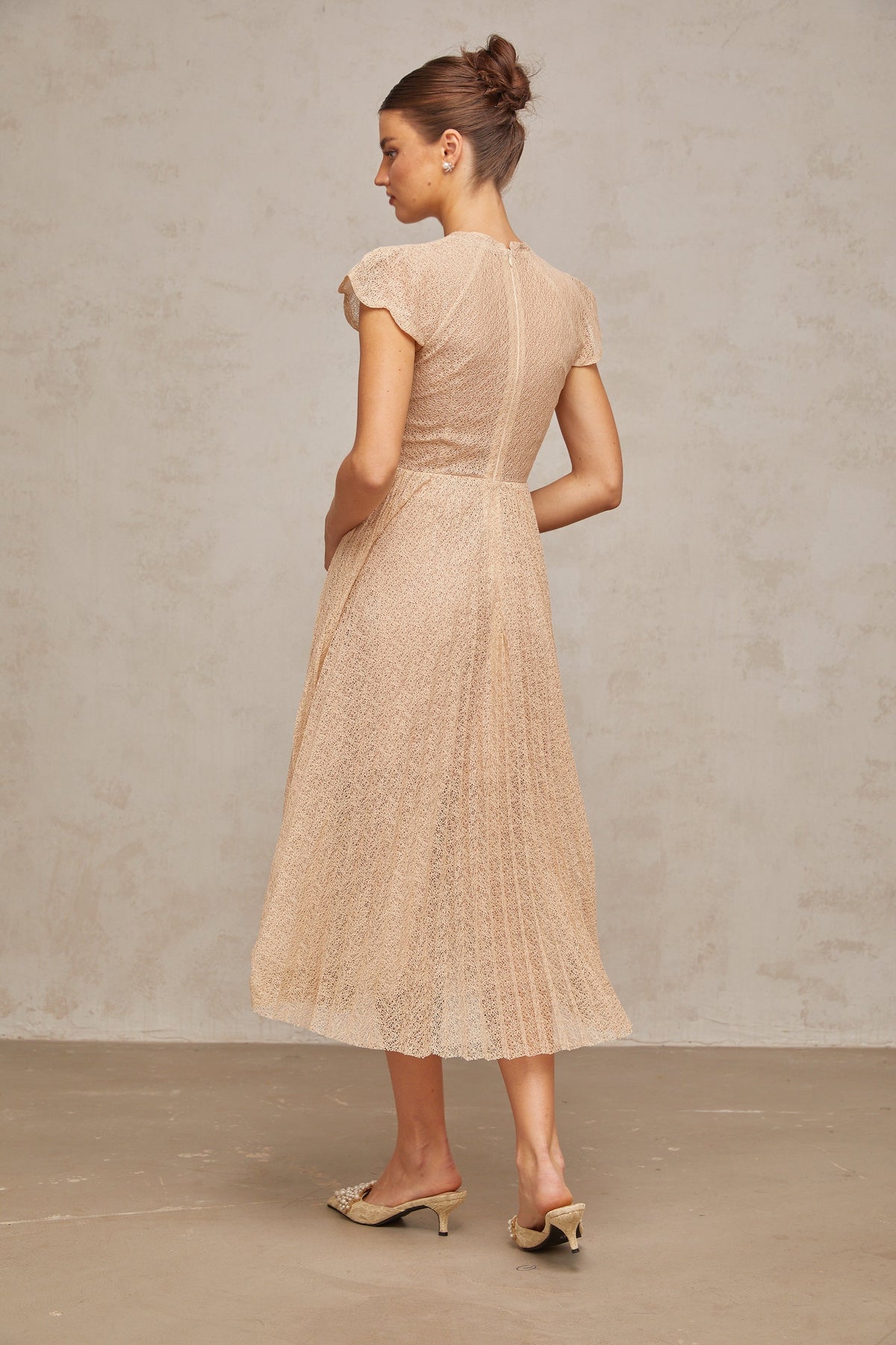 Nerissa embroidered pleated midi dress