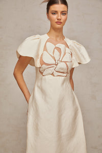 Ségolène white flower jacquard midi dress