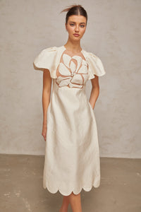 Ségolène white flower jacquard midi dress