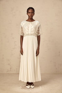 Xénia white crystal-embellished pleated maxi dress