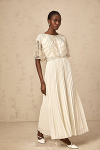 Xénia white crystal-embellished pleated maxi dress