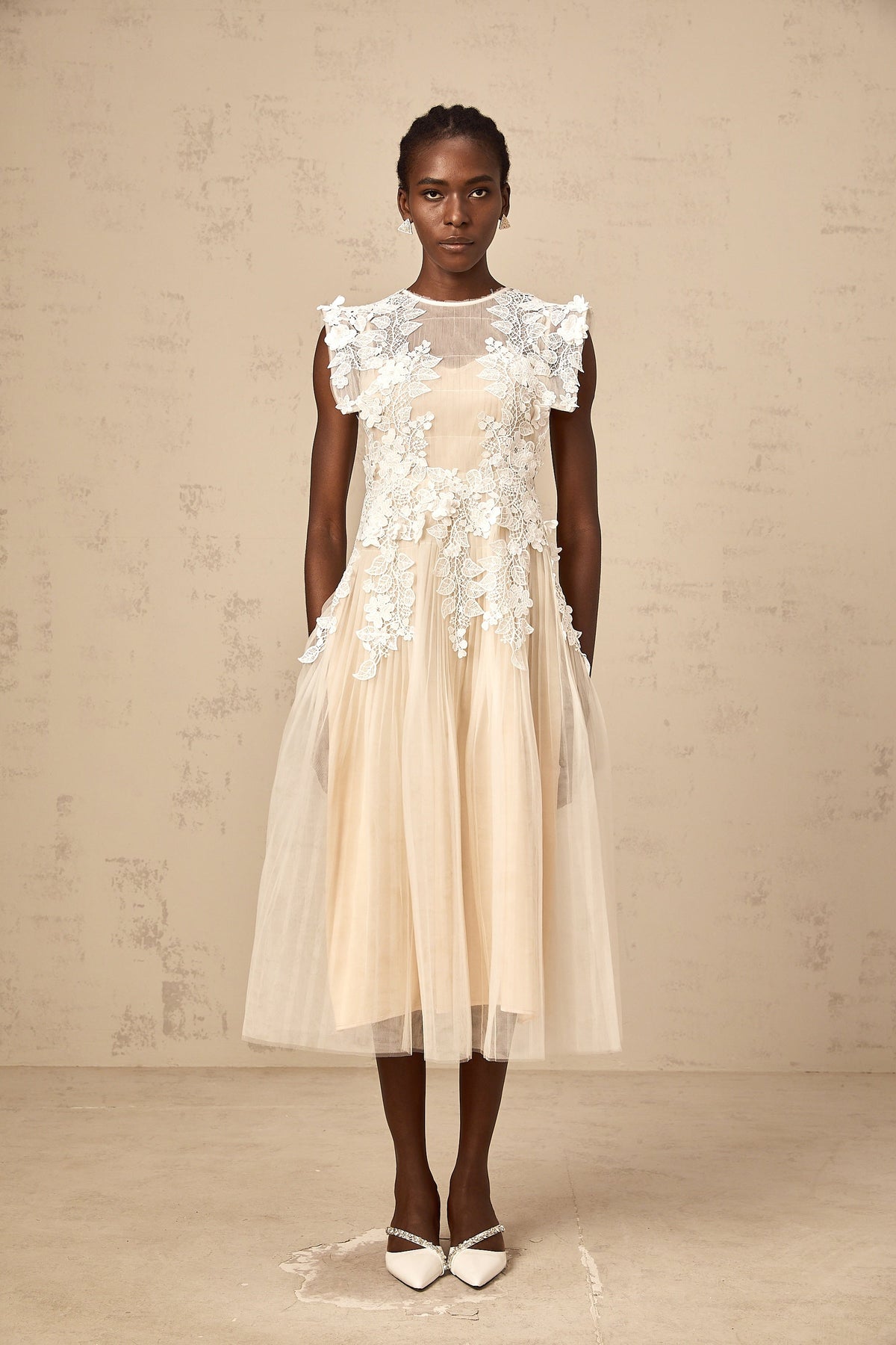 Annabelle Flower-appliqué Tulle Midi Dress