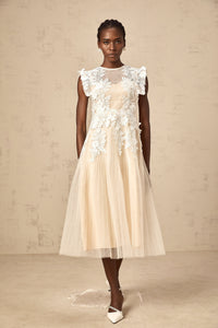 Annabelle Flower-appliqué Tulle Midi Dress
