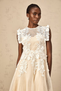 Annabelle Flower-appliqué Tulle Midi Dress